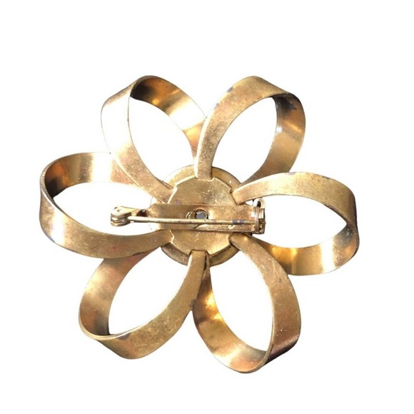 Vintage Jelly Belly Big Flower Statement Brooch Gold Tone White Pearl Center - Picture 5 of 5